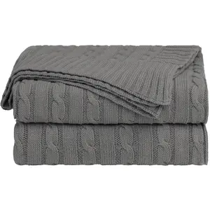 Unique Bargains 100% Cotton Knitted Throw Blanket for Sofa and Couch Soft Lightweight Cable Knit Blanket Home Decors Blanket