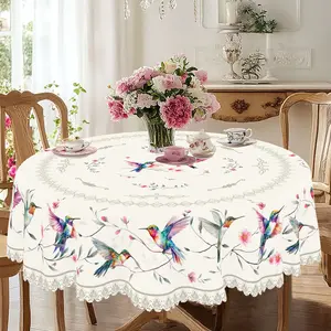 XEXSIN Round/rectangular polyester tablecloth, colorful hummingbird tablecloth, small fresh garden style, suitable for kitchen dining tables, spring outdoor parties and camping, room decor, suitable for holiday dining and parties, farmhouse style decor