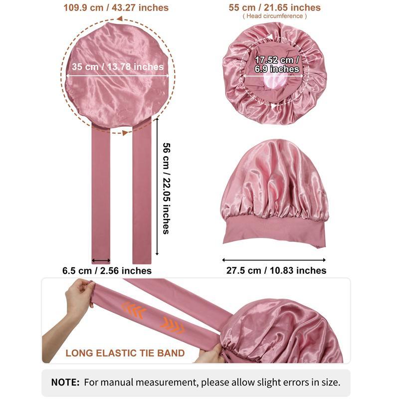 AWAYTR Women's Pink Nightcap Elastic Shower Cap Satin Sleeping Hat With Tie Band Double Layered Hair Care Hat Headwrap Adjustable AWAYTR Women's Pink Nightcap Elastic Shower Cap Satin Sleeping Hat With Tie Band Double Layered Hair Care Hat Headwrap Adjustable
