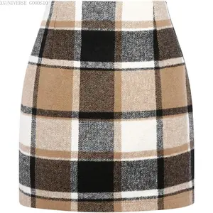Womens High Waist Plaid Skirt Bodycon Pencil Wool Mini SkirtsXXUNIVERSE GOODS10