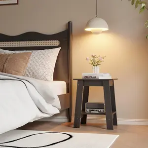 1-Piece Side Table Set with 2-Tier Storage Shelf, Narrow Small End Tables for Bedroom, Living Room, Entryway, Space-Saving Rustic Design