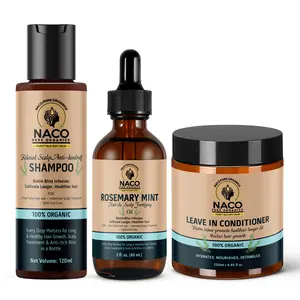 NACO Organics Ultimate Hair Care Collection: Rosemary Mint Scalp Revitalizing Oil, Anti-Dandruff Biotin Shampoo, and Natural Essence Organic Conditioner for Complete Hair Restoration shine healthy longer and thicker hair growth Haircare Herbal Restore