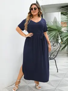 Women's Elastic Casual Long Plus Size Dress, Perfect for Bridesmaids, Vintage Style, Ideal for Weddings and Various Occasions