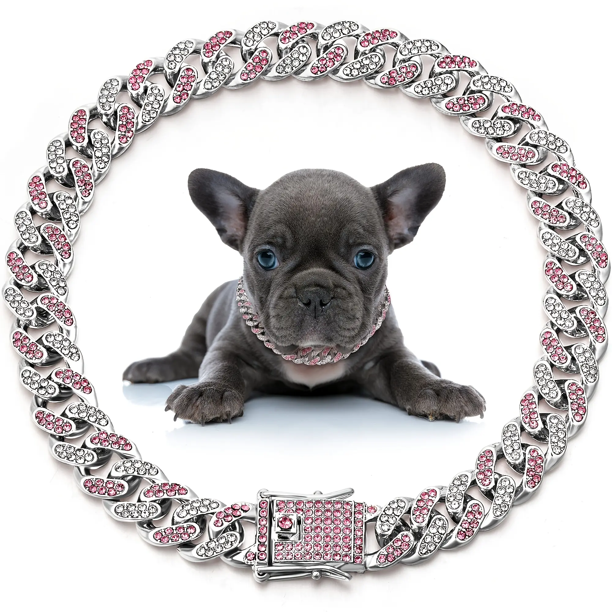 Bling Cuban Chain Dog Collar - 12mm CZ Diamonds, Heavy Duty Shine, Adjustable Breakaway Safety, Sparkle on Walks, Heavy Duty Metal Jewelry for Small/Medium/Large Dogs