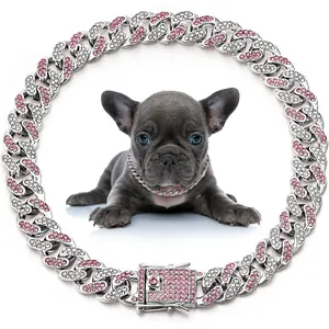 Bling Cuban Chain Dog Collar 12mm CZ Diamonds Necklace - Adjustable Breakaway Safety for Small/Medium/Large Dogs & Cats, Heavy Duty Metal Jewelry