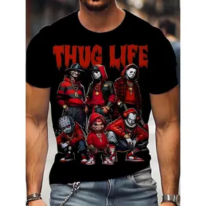 Men'S Plus Size 3D Digital Print T-Shirt, Casual Crew Neck Top,  Slight Stretch, Regular Fit, Machine Washable - Perfect for Autumn & Winter