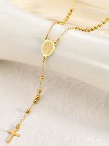 1 piece of stainless steel cross Virgin Y-shaped bead necklace, exquisite and fashionable personalized jewelry accessories, religious necklace, sweater chain, perfect gift, suitable for special occasions