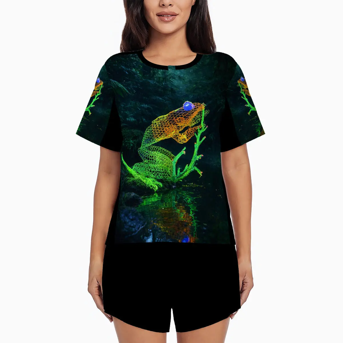 Feeling Froggy - Original Art by Craig Davoll - Women's Summer Round Neck Pajamas