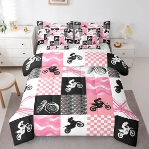 Motocross Comforter Bed Set,7 Pieces,Dirt Bike Bed Bag,Motorcycle Rider Bedding Set with Comforterssheets,Pillowcases  Motorbike Extreme Sport Game Bed Set