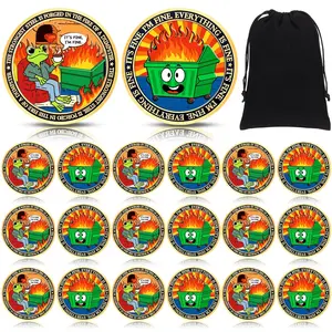 Dumpster Fire Challenge Coins Sets Humorous Employee Appreciation Gift for Nurse Teacher Nurse Teacher IT Service Industry Workers Coworker Student, Humorous Frog Steel Medallion with Bag, Emotional Support for Team Favor