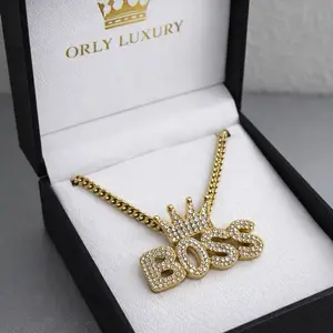 Orly Luxury Franco Chain 3mm Gold Plated with Boss Pendant Stainless Steel 20 22 24 Inch Necklace