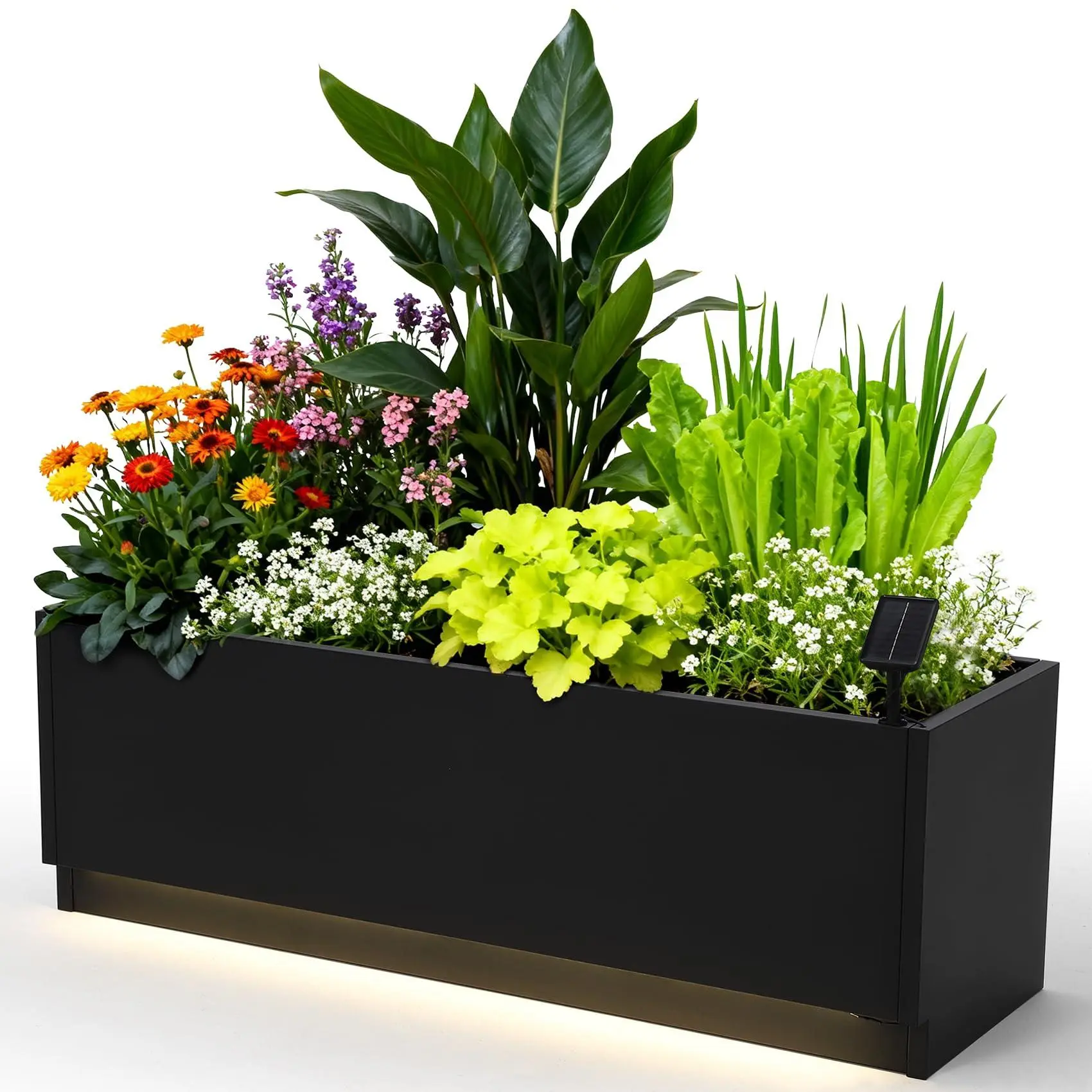 47x16 LED Metal Planter Box with Remote Light Strips, Raised Garden Bed with Drainage for Patio