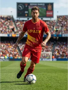 SURUIDA 1pc Spain Men's Soccer Jersey, Red Sports Shirt, Sports Top, Comfortable Athletic Tee, Athletic Activewear Suitable For Team Matches