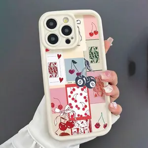 Phone Case for iPhone 17 Pro Max 16 Plus 15 14 13 12 11 Air E Playing Card And Cherry Patchwork Design Drop Protection Shockproof Soft Silicone smartphone Cover White Cellphone Casing
