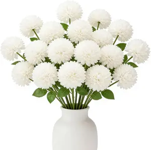 12pcs Artificial Chrysanthemum Ball Flowers Silk Hydrangea Bridal Wedding Bouquet for Home Garden Party Office Coffee House Decoration (Cream White)