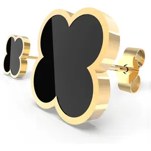 Hypoallergenic Gold Earrings, Flower Clover Earring, White/Red/Black Gold Hoop Stud Earrings for Women Trendy, Clover Jewelry Gifts, Valentines Day Gifts f