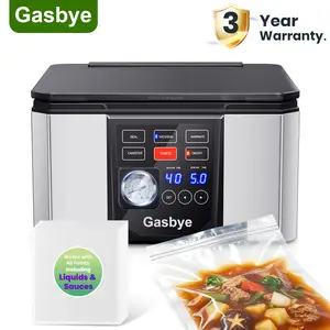 Gasbye Chamber Vacuum Sealer – 5.3QT Large Chamber, 11.5" Replaceable Double-Seal Sealing Bar, Ideal for Meats, Liquids, Stainless Steel with 30 Pre-Cut Vacuum Bags