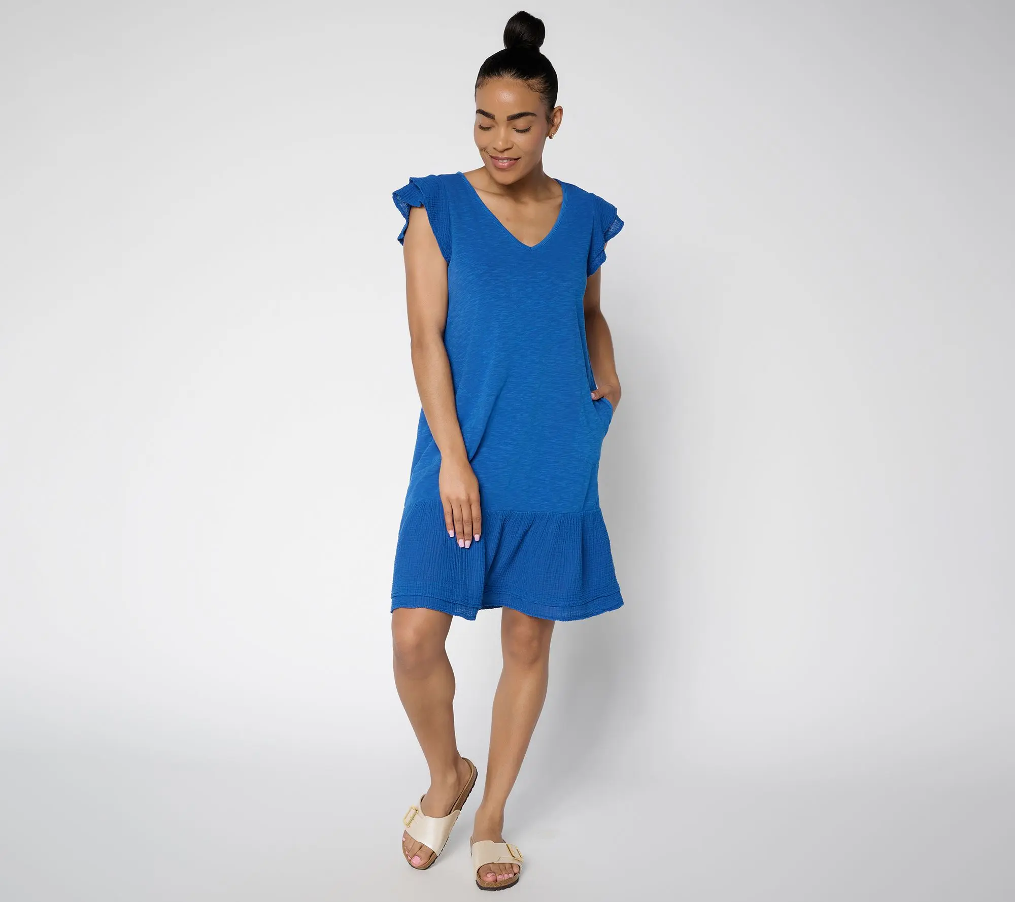 AnyBody Petite Cotton Slub Jersey and Gauze Mix Dress