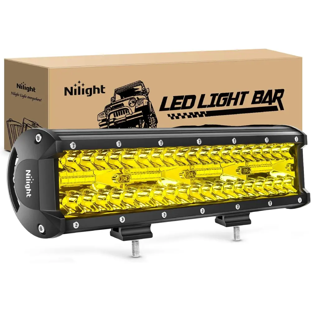 Nilight Aluminum 12-Inch 240W Amber Tri-Row Spot/Flood Combo Beam LED Light Bar, 30000LM High Brightness, 10pcs Cooling Fans, -40~85°C, IP67, Off-Road Lighting for Trucks/Boats
