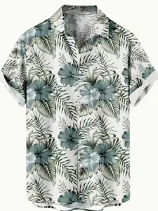 Men's Hawaiian Button-Up Floral Printed Short Sleeve Loose Fit Casual Summer Top, Breathable Streetwear Fashion Design