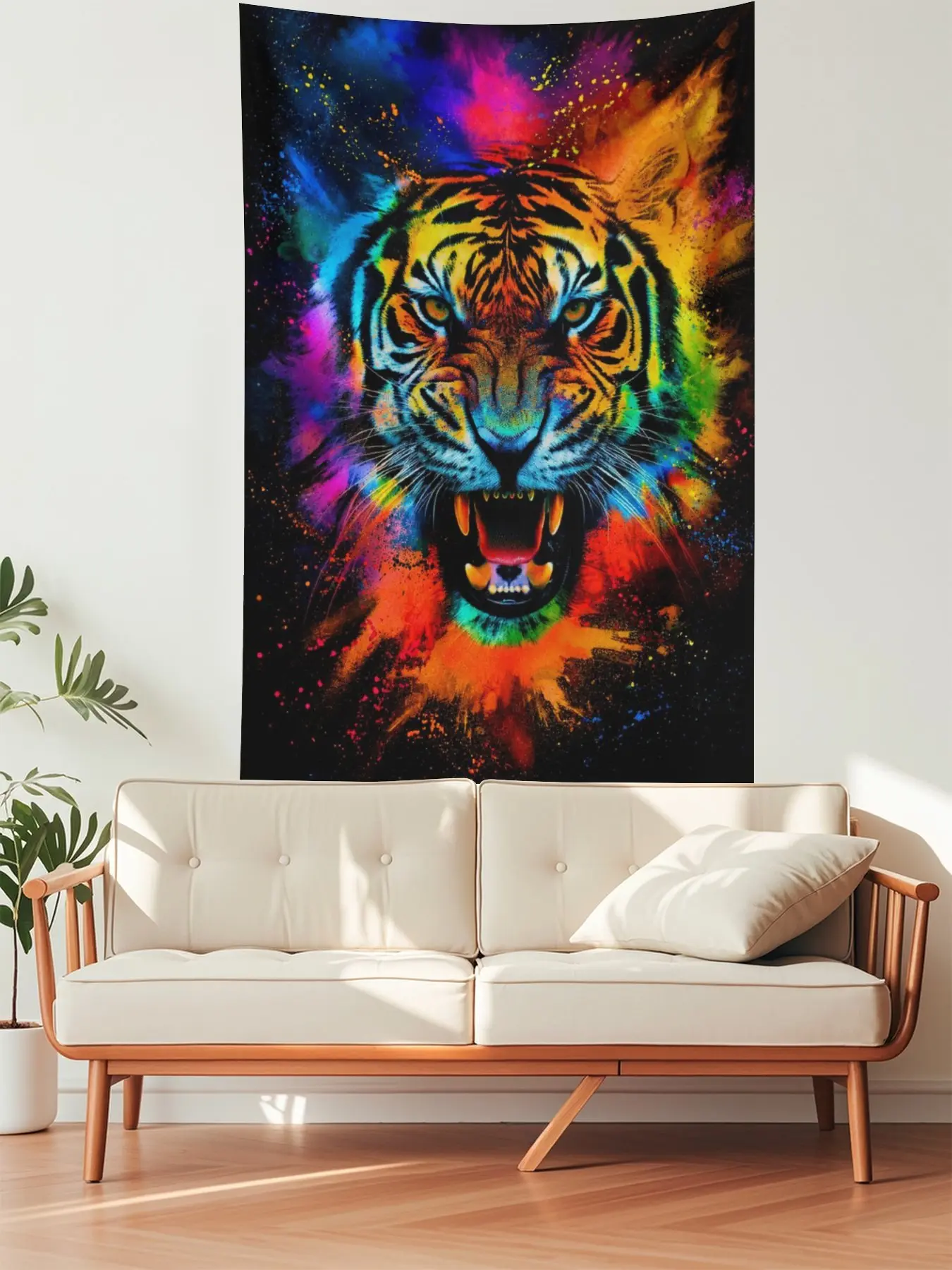 Colorful Roaring Tiger Wall Tapestry, Neon Watercolor Animal Art, Psychedelic Jungle Wall Hanging for Bedroom Living Room Decor