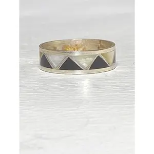 Onyx ring size 7.50 MOP mother of pearl southwest band sterling silver band women girls