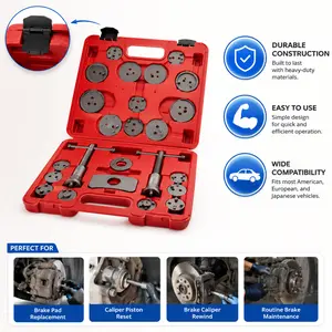 24PCS Disc Brake Caliper Tool Kit | Heavy Duty Disc Brake Piston Caliper Compressor Rewind Tool Set for Brake Pad Replacement Reset, Fits Most American European Japanese Autos (Red)