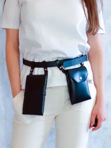 Women's Belt Bag Set, New PU Leather Hip Phone Pouch, Streetwear Rap Trendy Chest Bag, Geometric Pattern, All Seasons