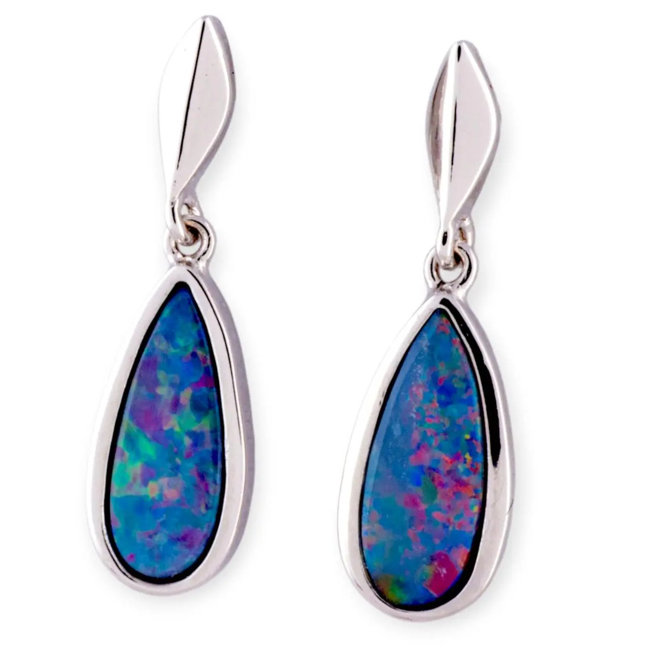RADIANT DROP STERLING SILVER TEARDROP OPAL  EARRINGS