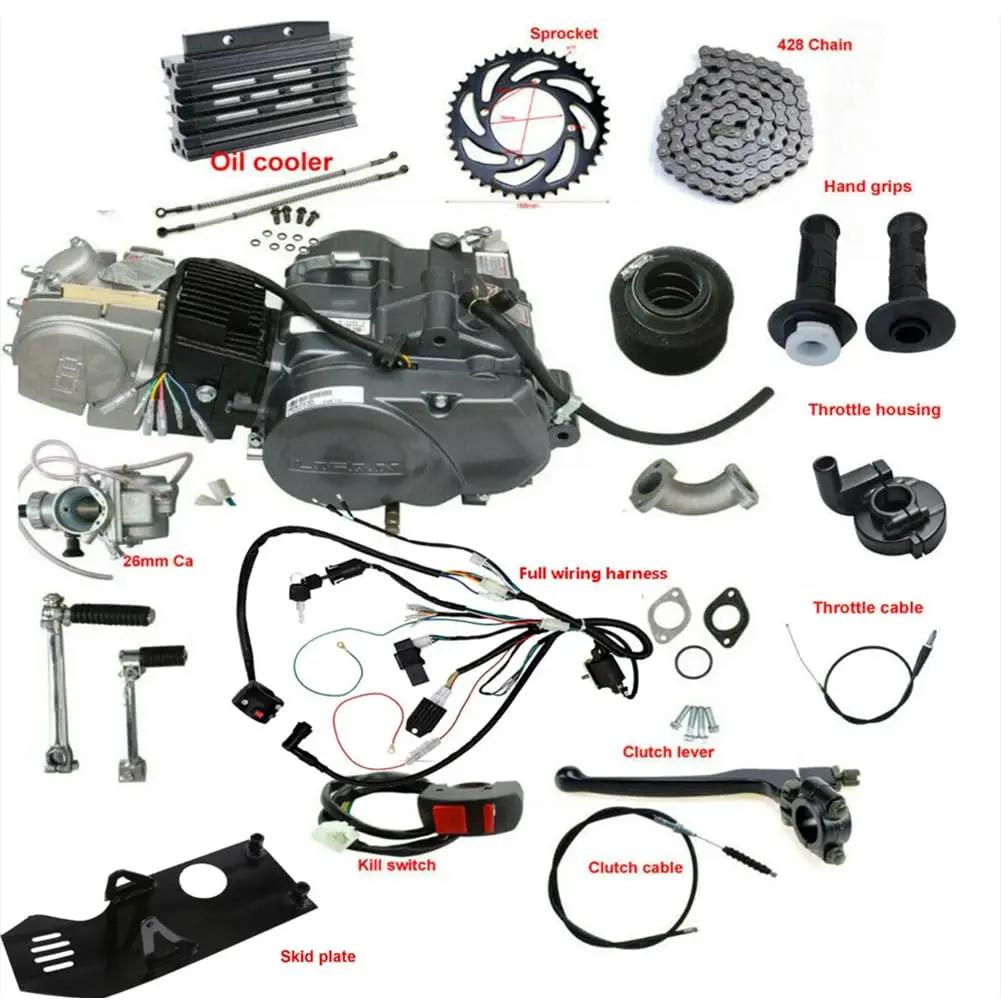 Motorcycle Lifan 140cc Motor Kit Manual Clutch, Exhaust Pipe Mufler Air Cooler Chain 428 Sprocket Throttles Kill Switch for Pit Dirt Bike CRF50 XR50 CRF70 XR70 CT70 CT90 Offroad Trail Bike Scooter