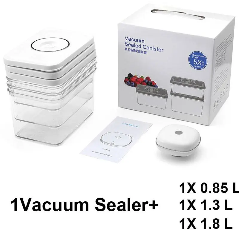 Electric Vacuum Food Storage Container Set with Automatic Vacuum Pump - BPA-Free Airtight Seal Preservation Boxes, Reusable Kitchen Fridge Organiser for Fruit, Meat