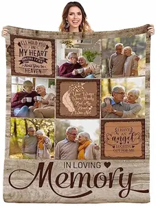 Eyesoul Custom Memorial Blanket with Photo, Sympathy Gift Personalized Throw Blanket, Loving Memory Forever Remembered Blanket with Pictures