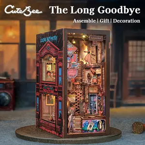 CUTEBEE THE LONG GOODBYE DIY Book Nook Wooden Miniature Bookshelf Insert with LED & Dust Cover Unique Black Friday Christmas Gift for Book Lovers Craft