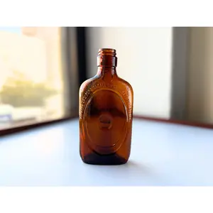 Vintage 1950s Amber Glass Flask | Federal Law Prohibition Liquor Bottle
