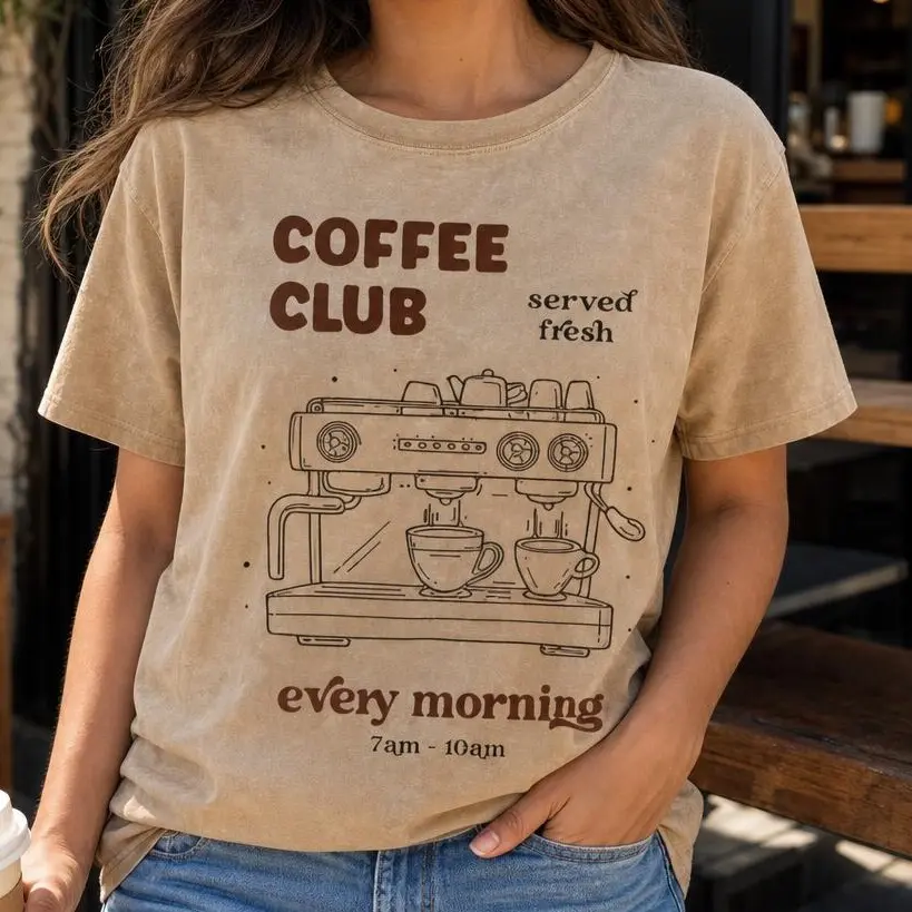 Vintage Coffee Club Shirt Women Plus Size Espresso Graphic Tee