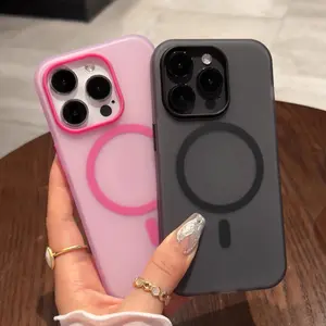 Matte Skin Magnetic Case for iPhone 17 16 Pro Max 15 14 13 12 11 Plus Compatible with MagSafe,Advanced Pretty Pink Transflective Thickened Raised Protector Frosted Anti-Drop Dust proof Phonecase Protection