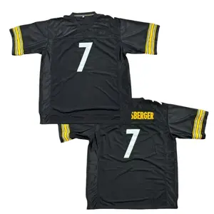 Ben Roethlisberger #7 Vintage Embroidered Football Jersey Retro Sports Style Oversized Fit TikTok Trend Black Yellow Stripes american Wire mesh material