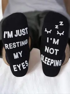 Men's Funny Letter Print Socks, I'm Not Sleeping Just Resting Eyes Closed, Anti-Slip Socks, Non Slip Socks, Fun Gift Idea, One Pair, Comfortable Footwear
