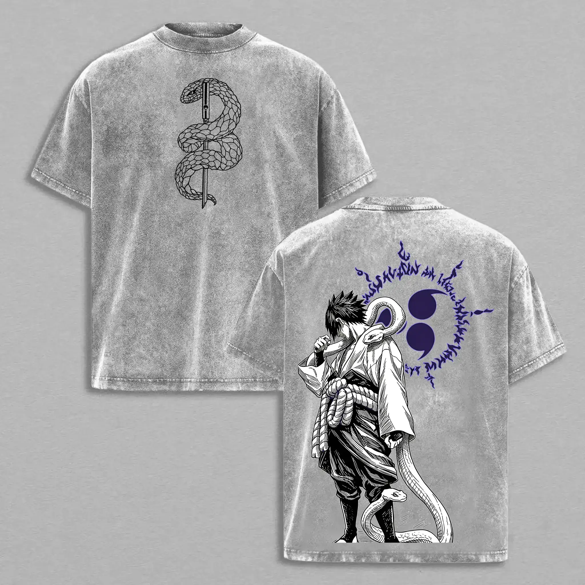 Sasuke Uchiha Tee Vintage Washed Oversized T Shirt Naruto Shippuden Anime Streetwear Manga Graphic Tee Uchiha Clan Ninja Unisex Heavyweight Cotton Dark Aesthetic Double Sided Print Anime Fan Gift