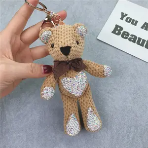 Bear Bag Charm Fashion Rhinestone Keychain, Sparkling Water Drill Cartoon Pineapple Pattern Key Chain Accessory, Universal Bag Decoration