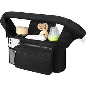 Universal Stroller Organizer with Insulated Cup Holder Detachable Phone Bag Shoulder Strap Fits Uppababy Baby Jogger Britax Strollers
