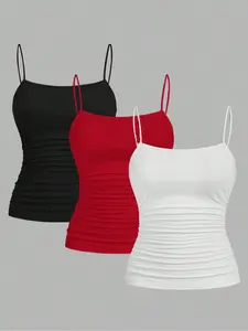 Women's Solid Color Fitted Basic Camis Top, Casual Sleeveless Top for Summer, Ladies Clothes for Daily Wear