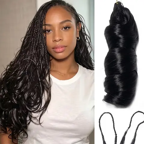 French Bounce Curl Feather Crochet Human Hair 50g/pack Invisible Miracle Knots Style for Boho Braids Romance Bouncy Wavy Knotless Bora Boho backtoschool, Crochet Hair