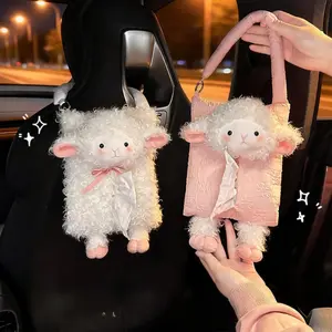 This charmingly designed sheep-shaped tissue box can be conveniently suspended from a car headrest; the tissue dispenser opening is cleverly concealed within the plush sheep's face, ensuring smooth and effortless tissue retrieval.