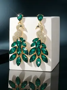 Peacock Design Crystal Drop Earrings, Elegant Rhinestone Dangle Earrings for Women, Statement Animal Earrings for Party, All Seasons
