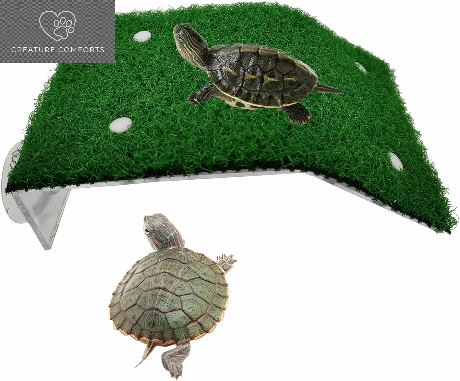 Alfyng Turtle Resting Basking Platform Simulation Grass Turtle Ramp, Lawn Tortoise Climbing Ladder Resting Terrace for Reptile Frog Terrapin Amphibian - Medium