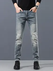 Men's High-End Slim Fit Straight Leg Jeans, Elastic Casual Long Pants, Business Commute Formal Wear, Durable Denim, Multiple Sizes Available, Menswear