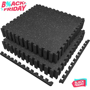 AIRHOP 0.56in Thick 48 Sq Ft Exercise Equipment Mats, 12 Tiles Upgraded Rubber Top with High Density EVA Foam, Large Interlocking Puzzle Gym Flooring For Home Gym, Heavy Weight Workout, 24 x 24in