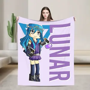 280GSM Flannel Throw Blanket Cartoon Anime Soft Plush Blanket Warm Cozy Durable Breathable Personalized Lunar Itsfunneh Funneh Krew Gamer Camping Couch Bed Cover