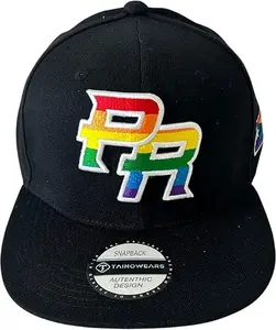 TAINOWEARS LGBTQ+ Pride Snapback Cap – White PR Rainbow Embroidered Hat, Adjustable Flatbill